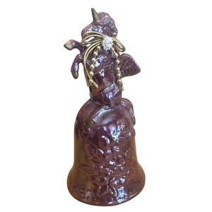 Beautiful Maroon‎ Unicorn Ceramic Bell Vintage 6x3 Inches Floral Etching